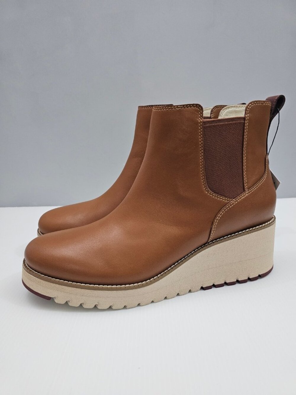 Cole Haan Zerogrand City Wedge Chelsea Boot Womens 11 Tan Leather Ankle Platform